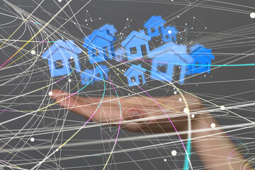 home data. Digital cyberspace with particles and Digital data network connections concept.