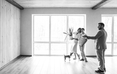 the family moves into a new apartment, inspects a new house, apartment, discusses the future...