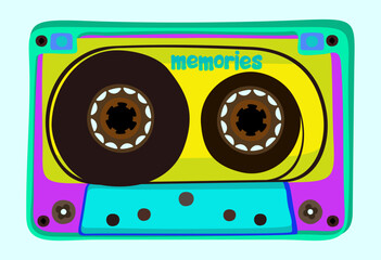 Naklejka premium Vector bright illustration of audiocassette isolated on light blue background. Memories.