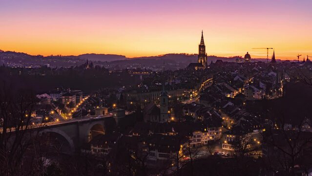 Bern cityscape Day to Night Time Lapse, Switzerland