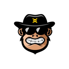 vector illustration of a monkey wearing a cowboy hat and sunglasses being angry