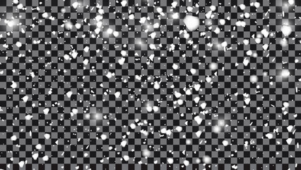 Falling snow on the transparent background. Magic nature fantasy snowfall decoration. Vector illustration