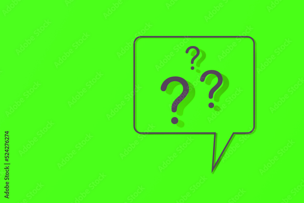 Poster question mark with shadow on green background. 3d image. 3d rendering.