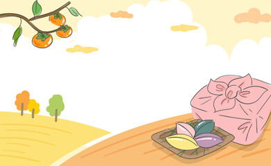 송편과 선물 보따리가 있는 가을 추석 풍경