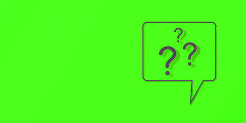 Question mark with shadow on green background. Banner for insertion into site. Place for text cope space. 3d image. 3d rendering.