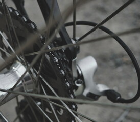 Fototapeta na wymiar bicycle chain, bike derailleur, close, structure, wheel part