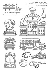 Back to school. Line icon set. First September. Welcome to school. School and Education line icons collection. Vector illustration