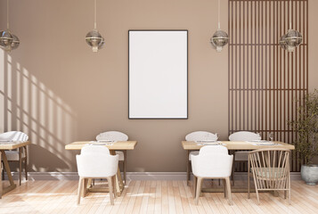 mock up poster frame in modern interior fully furnished rooms background, Cafe, Dining room,