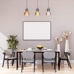 mock up poster frame in modern interior fully furnished rooms background, Cafe, Dining room,