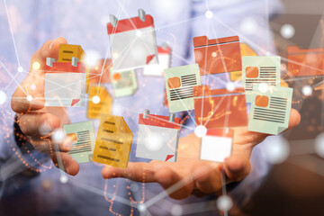 Digital cyberspace with particles and Digital data network connections concept.