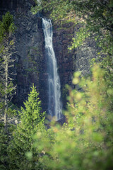 Sweden's highest waterfall Njupeskär is 93 metres high with a free fall of 70 metres.The waterfall is located in Fulufjället national park. Selective focus.