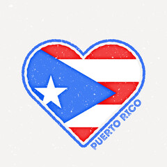 Puerto Rico heart flag badge. Puerto Rico logo with grunge texture. Flag of the country in a heart shape. Vector illustration.