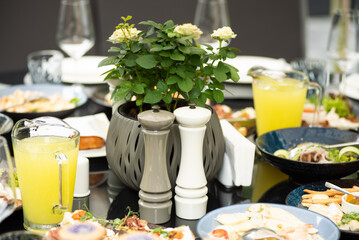 Served table. Restaurant. Outdoor party preparing. Wedding