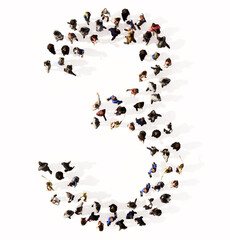 Concept or conceptual large community of people forming the font 3.  3d illustration metaphor for unity and diversity, humanitarian, teamwork, cooperation, education, friendship and community