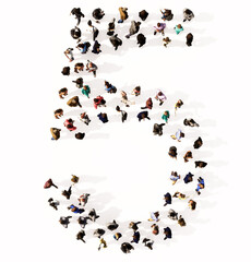 Concept or conceptual large community of people forming the font 5.  3d illustration metaphor for unity and diversity, humanitarian, teamwork, cooperation, education, friendship and community