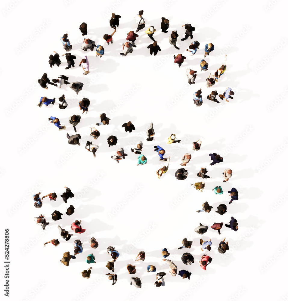 Fototapete concept or conceptual large community of people forming the font s. 3d illustration metaphor for uni