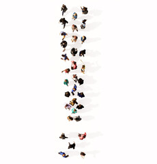 Concept or conceptual large community of people forming the ! font. 3d illustration metaphor for unity and diversity, humanitarian, teamwork, cooperation, education, friendship and community