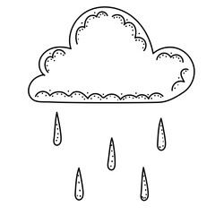 cloud with rain doodle sketch on white background isolated, vector