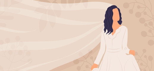 bride portrait in flat style isolated, vector