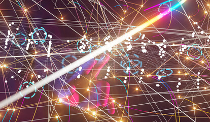 Global network. Blockchain. 3D illustration. Neural networks and artificial intelligence. Abstract
