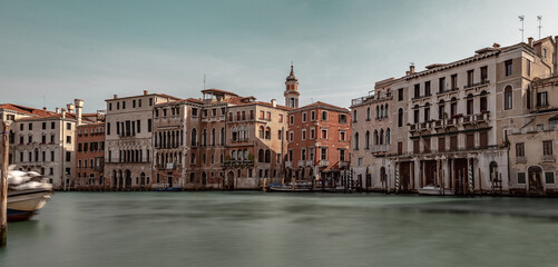 panoramic classical scenes of Venice with canals, boats and historic architecture