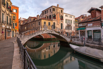 streets and canals of venice photographed in the morning