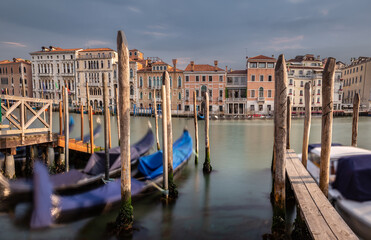 classic Venice scene with canals, boats and historic architecture