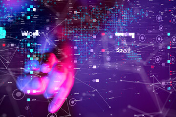 Neural network 3D illustration. Big data and cybersecurity