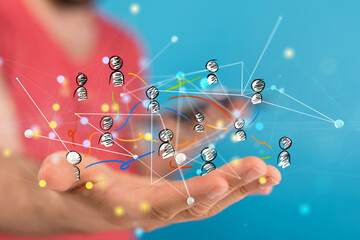 Global network. Blockchain. 3D illustration. Neural networks and artificial intelligence. Abstract