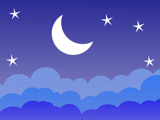Fototapeta na wymiar Paper clouds, stars and the moon. Dark blue sky background. Vector illustration.