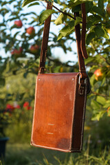 a small vintage leather bag handbag case with vintage metal fastener with storage compartments with...
