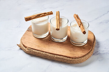 Delicious horchata drink in crystal glasses.