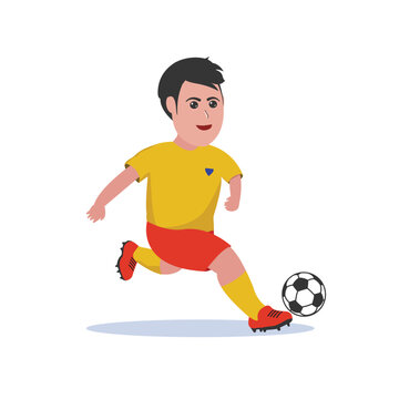 A boy football player cartoon design flat vector isolated illustration
