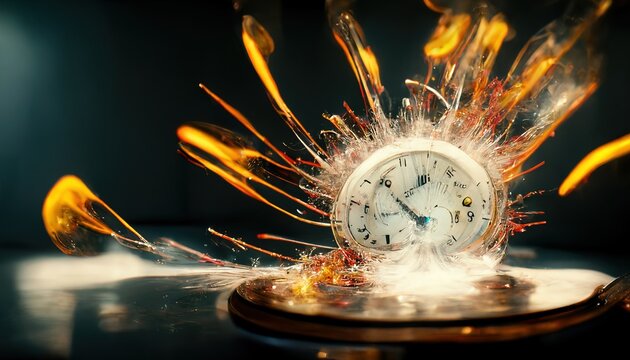 Illustration Of An Exploding Clock Time Machine