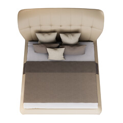 3d Furniture beige leather double bed isolated on a white background, Decoration Design for bedroom