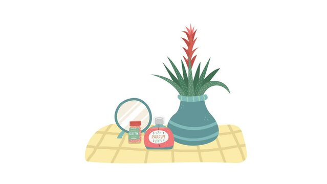 Animation of vector illustration of beauty products for makeup.