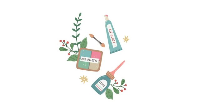 Animation of vector illustration of beauty products for makeup.