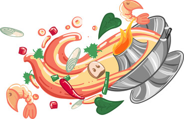 Tom yum kung thai hot spicy soup shrimp with lemon grass  flying