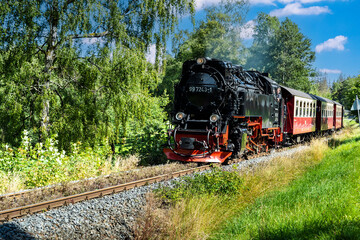 Fototapeta na wymiar Dampfzug auf der Harzquerbahn