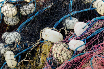 Fish net on the fisher boat close up view