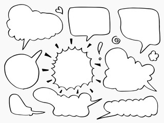 Set of hand drawn sketch Speech bubbles. Vector illustration