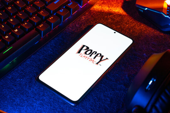 West Bangal, India - April 20, 2022 : Poppy Playtime on phone screen stock image.