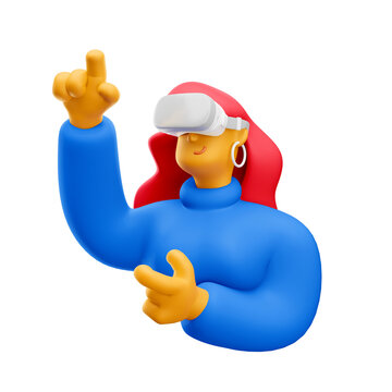 3d illustration. Cartoon girl 3d character with vr glasses. Virtual reality concept.
