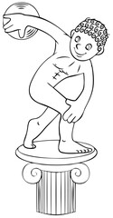Discus thrower sculpture. Element for coloring page. Cartoon style.
