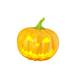 3d render, pumpkin with scary face. Jack o'lantern character. Halloween clip art isolated on transparent background