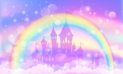 Magic castle with rainbow. © Natalia