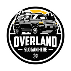 Overland SUV adventure vehicle circle emblem logo vector illustration