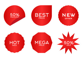 Set of Price tags. Discount red ribbons. Sale and shopping tags. Vector collection