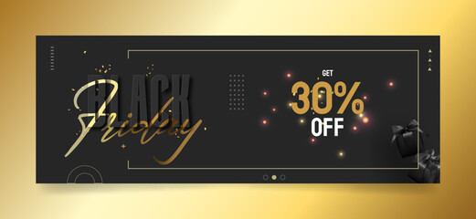 black friday facebook cover, web ad banner template | creative and modern layout concept with black background - obrazy, fototapety, plakaty