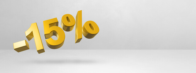 15% off discount offer. 3D illustration isolated on white. Horizontal banner